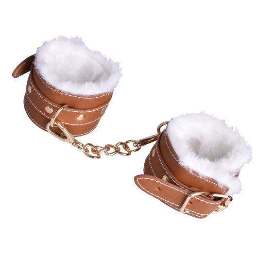 Enchanted Doe Fur-Lined Tan & White Kinky Cuffs