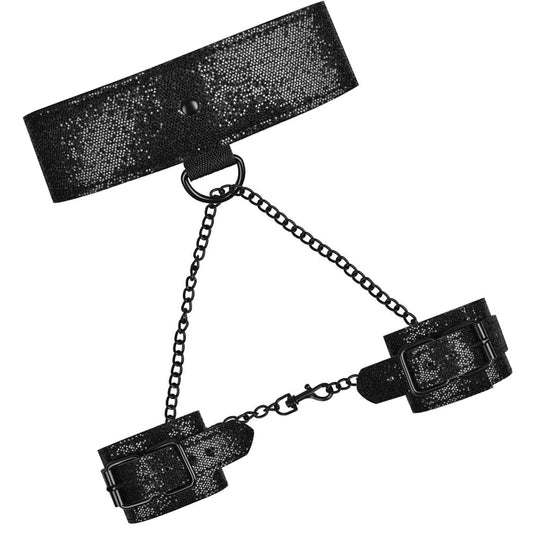 Shadow's Embrace Black Glitter Collar + Cuff Set