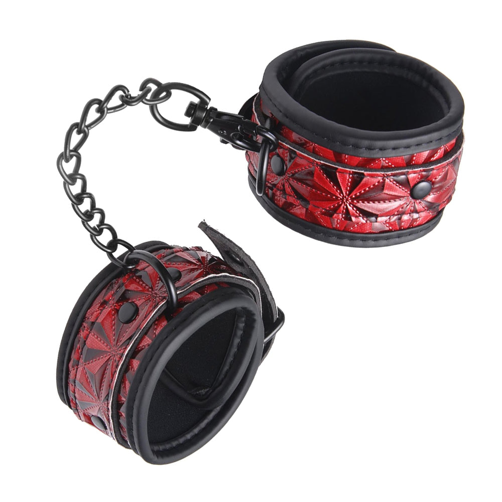 Starlit Surrender Star-Embossed Kinky Cuffs in Deep Crimson