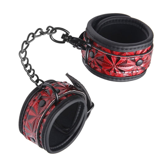 Starlit Surrender Star-Embossed Kinky Cuffs in Deep Crimson