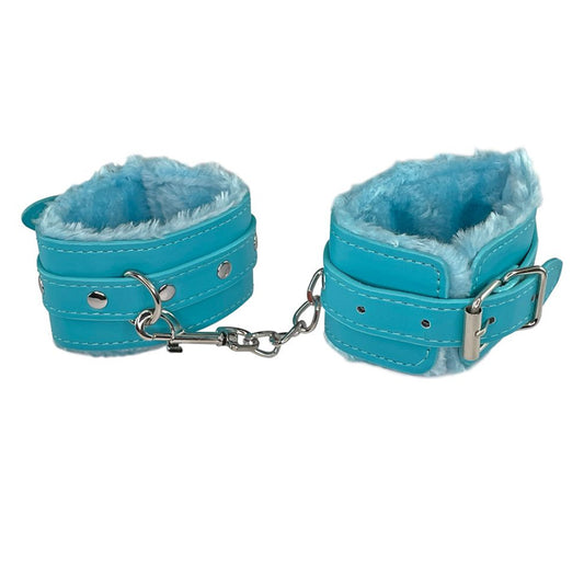Audacious Aqua Fur-Lined Kinky Cuffs