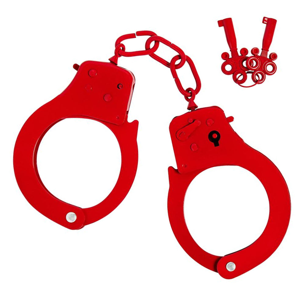 Crimson Embrace Red Metal Fun Cuffs