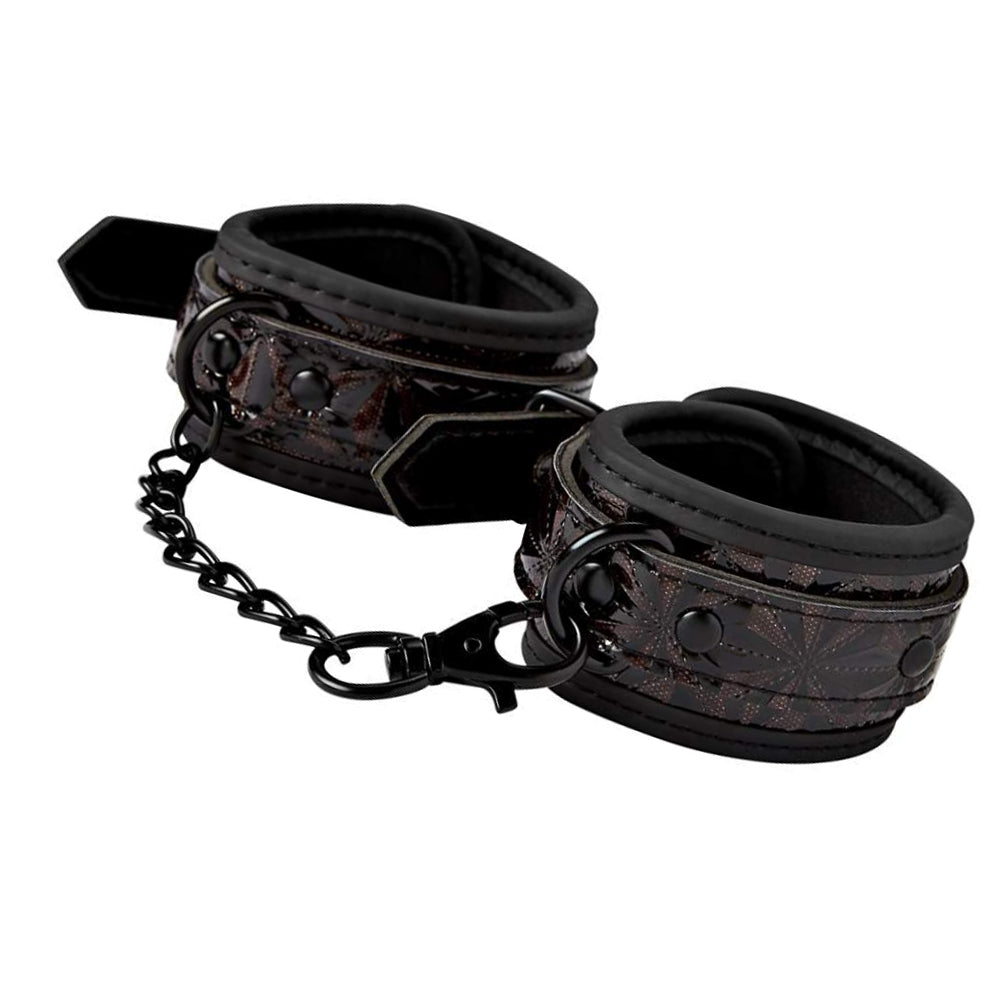 Starlit Surrender Star-Embossed Kinky Cuffs in Mocha